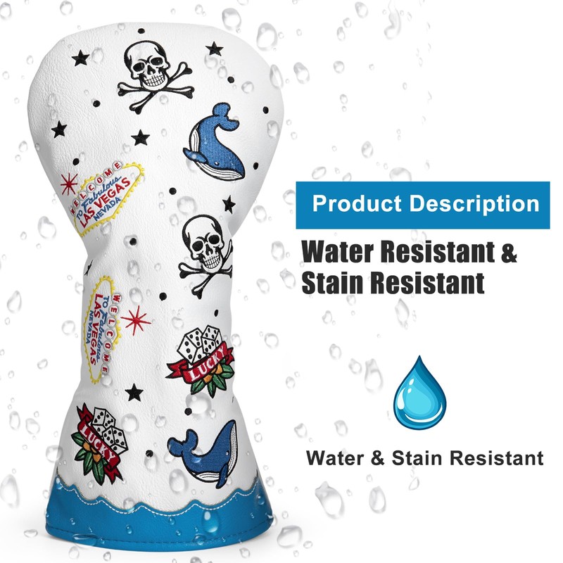 ゴルフクラブヘッドカバー Shark ゴブレットゴルフヘッドカバー ゴルフウッドカバー Aliennana ドライバーカバー （DR)フェアウェイウッド（FW)、ユーティリティ用(UT) (ドライバー用(1枚)) 高級刺繍 PUレザー製