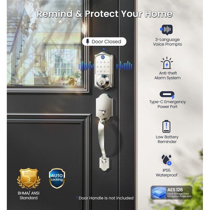 Veise VE017G Wi-Fi Keyless Entry Door Lock with Fingerprint, App