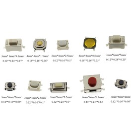 250 Pieces 10 Types Tactile Push Button Switch Car Remote Key Touch Microswitch Assortment Kit with Storage Box