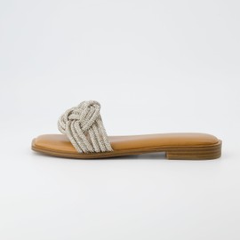 CUSHIONAIRE Women's Fortuna braided rhinestone bling slide sandal +Memory Foam, Wide Widths Available, Silver 8