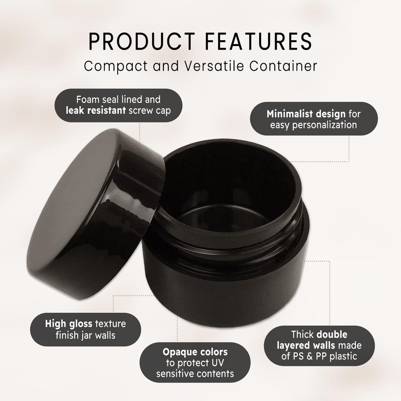 Beauticom 12 Pieces 7G/7ML (0.25oz) Black Sturdy Thick Double Wall