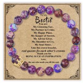 Sereney Best Friend Bracelet as Bestie Gifts for Women, Purple Emperor Stone Bracelets as Christmas Gifts for Best Friend Gifts for Girls, Golden Crown Friendship Bracelets Gifts for Bestie Daughter