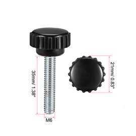 sourcing map M6 x 35mm Metric Male Thread Knurled Clamping Knobs Grip Thumb Screw on Type Hand Clamping Handle Bolt with Plastic Knobs Black 3 Pcs