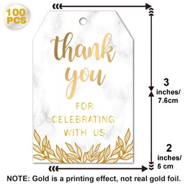 Thank You for Celebrating with Us Tags, 100Pcs Marble Pattern Thank You Gift Tags with 100 Feet Natural Jute Twine for Wedding, Birthday, Baby Shower Party Favors, Paper Gift Tags.