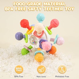 Baby Teething Teether Toys for Babies 3-6-12 Months, Baby Sensory Teething Ball Toys, Easy to Hold Infant Teether Rattle Chew Toys for 0-3-6-12-18 Months Baby Girl Boy Gifts (White)