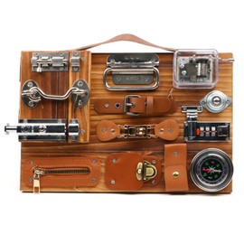 Canuan Busy Board for Toddlers, Travel Toy Fidget Board Activity Board for Fine Motor Skills, Wooden Busy Board Toys for 3 Years Old Boys & Girls with Switch, Locks, Music Box...