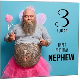 3rd Nephew Funny Birthday Card - Bearded Man Joke Funny Nephews Birthday Card for 3 Year old Kids three, third