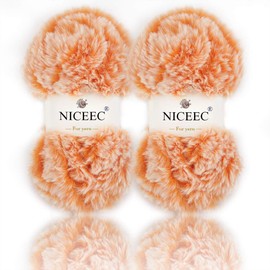 NICEEC 2 Skeins Faux Fur Yarn Super Soft, Chunky & Fluffy, Eyelash Yarn for Crochet & Knitting (Total Length 70yds,3.53oz) - Orange