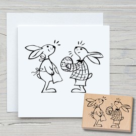 Newstamps Stamp Two Rabbit Motif Stamps Large Wooden & Rubber for Card Making, Wooden Stamp, Easter, Easter Card, Easter Bunny, Scrapbook, Textile Stamp, Decoration, Children