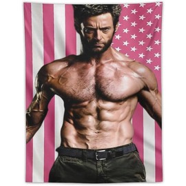 Hugh American Star Jackman Flag Tapestry Wall Tapestry Poster Suitable for University Dormitory Bedroom Living Room Party Decoration Merch - Color: black, Size: 60x90IN (152x230cm)