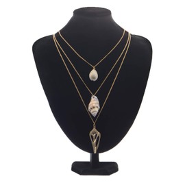 Alilang Women's Boho Gold Toned 3 Layer Chain Cowrie Conch Shell Faux Peral Pendant Beach Necklace