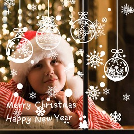 Asanmu Window Decorations Christmas Window Stickers 4 Pieces 43 x 30 cm Reusable Winter Window Stickers Wall Stickers PVC Stickers Snow Crystals and Snow Stars Christmas Decoration