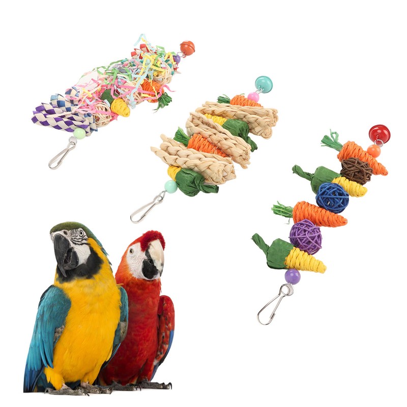3pcs Parrot Chew Toys Weave Carrot Corn Rattan Balls Shredded