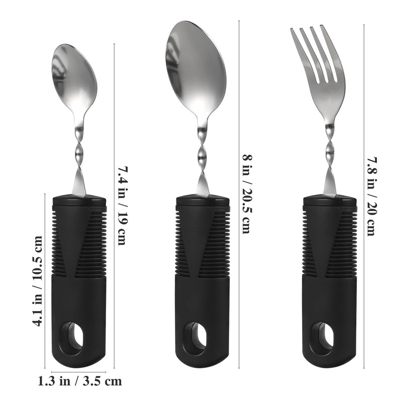 Beavorty Adaptive Utensils 3pcs Curved Spoon Fork with Non- Handles