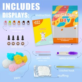 Afufu Crochet Set for Beginners, DIY Crochet Set Sewing Kit for Children Adults Birthday Gift, Unicorn Animals Crochet Creative Knitting Set for Beginners Children from 8 Years with Crochet Hooks Yarn