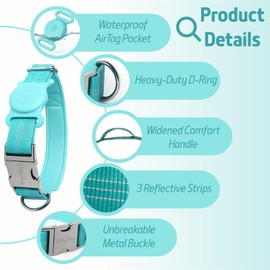 Petty Perry Tactical Dog Collar with AirTag Holder & Handle, Adjustable Nylon Dog Training Collar with Quick Release Buckle, Reflective Heavy Duty Dog Collar for Large Medium Dogs (Bluegreen M)