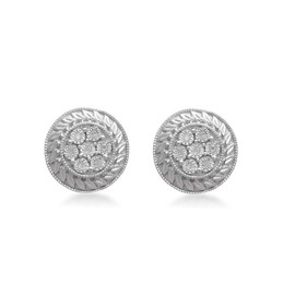 Jewelili Sterling Silver Natural White Round Diamond Accent Cluster Stud Earrings