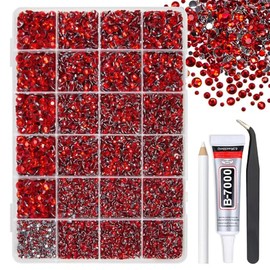 qiipii Siam - Diamantes de imitación de resina de cristal rojo con pegamento B7000 para joyas deslumbrantes, piedras de rubí de 2 a 6 mm, diamantes de imitación para uñas, cara, ojos, maquillaje