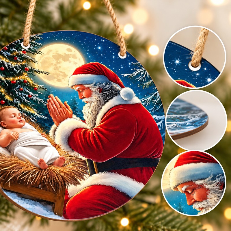  Christmas Santa Claus and Baby Jesus 2D Wooden Hanging