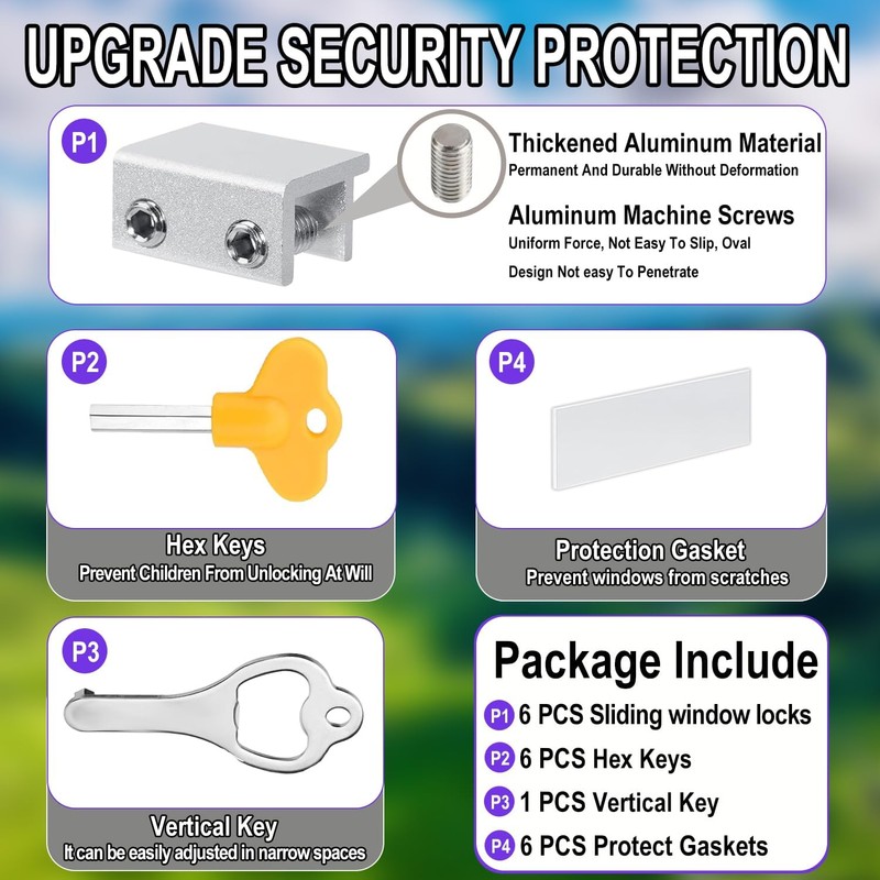 Window Locks, 6 Sets Window Locks Security with Key, Adjustable