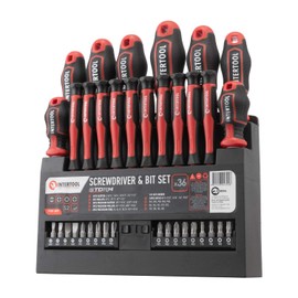 INTERTOOL 36-Piece Magnetic Screwdriver Set, Phillips & Slotted, Precision, Bits Set, S2 Steel, Premium Grip Handle, Organizer Stand VT08-3443