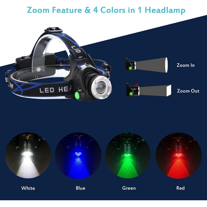 TotaLohan 4 in 1 Multicolor Headlamp 800 Lumen Zoomable One