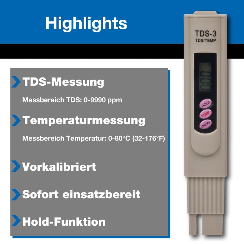 Wagner Blue TDS Meter Easy Digital | Accurately Measures the