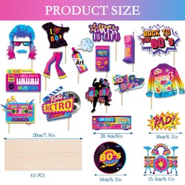 Konsait 80s Party Decorations, 43 PCS 80s Photo Booth Props Back to The 1980s Party Decorations 80s Decor Throwback Party Decorations Hip Hop Party Photo Booth Props for Adult