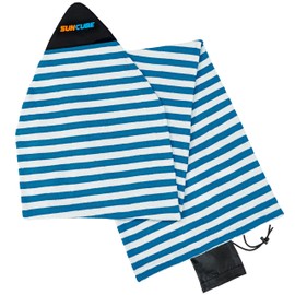 SUN CUBE Surfboard Sock Cover, Protective Surf Bag for Surfing Board, Light Stretchy Surfbag Sleeve for Shortboard, Hybrid (6'6'', Blue White)