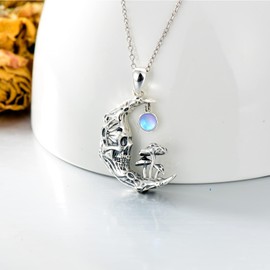 SLIACETE Synthetic Moonstone Skull Necklace 925 Sterling Silver Mushroom Moon Gothic Jewelry Gifts for Women Wife Mom Girlfriend