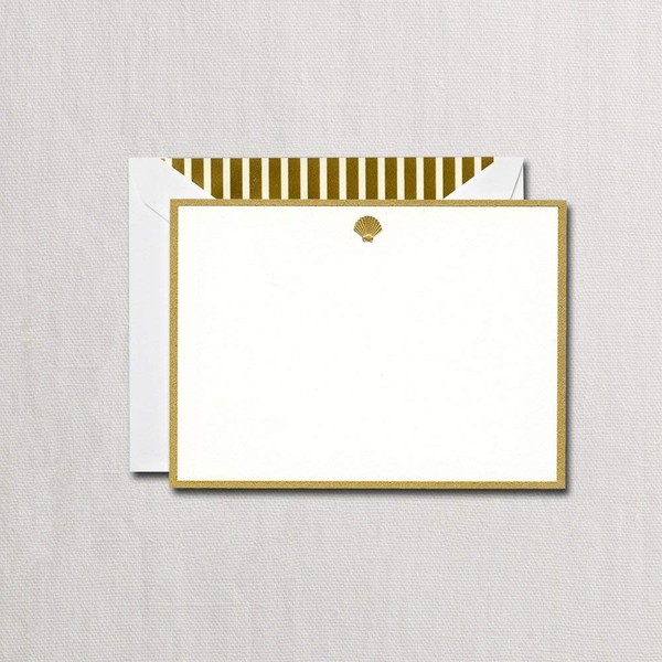Crane & Co. Gold Shell Bordered Card with Lined Envelopes- Pack of 10 Cards