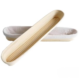 I-LAN 2 Pack 21.7" Baguette Banneton Proofing Basket with Liner-Oval Rattan Sourdough Proofing Basket with Cloth Lines-Baguette Banneton Bread Baking Baskets for Home Bake 21.7"X4.5"X3"