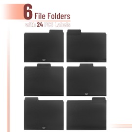 Mr. Pen- Black Plastic File Folders Letter Size, 6 Pack, 1/3 Cut Tab & Expandable Design, 24 pcs of Labels, Poly File Folders Black