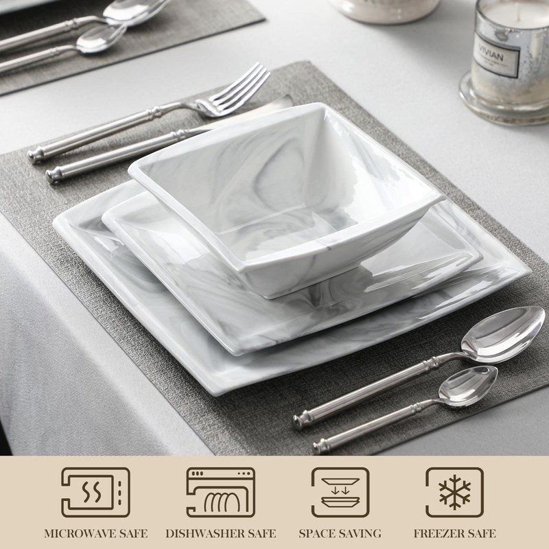 MALACASA Plates and Bowls Sets, 12-Piece Porcelain Dinnerware Sets for