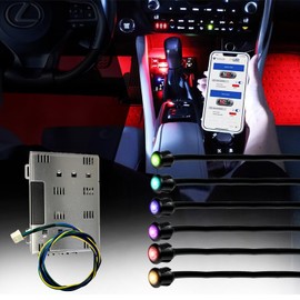 VAIS Technology Interior LED Car Lights with App & CarPlay Control and RGB Color Change - Fiber Optics Based Design, 6 Light Outputs, Waterproof and 3-Year Warranty