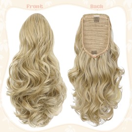Felendy Ponytail Extension, 15" Drawstring Ponytail Hair Extensions Curly Wavy Clip in Pony Tails Cute Synthetic Hairpiece for Women Daily Use Light Blonde Mix Bleach Blonde