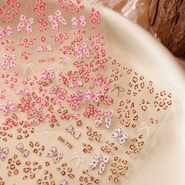 [Overseas] Nail Art Sticker Character Nail Sticker Nail Material Butterfly Knot Leopard Pattern Nail Sticker Ribbon Pink No Free Size/ Yellow Leopard Print Dh-776B 50ea
