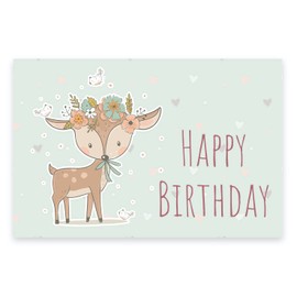 Handarbeit - Lieblingsladen 1 Premium Happy Birthday Card 18 x 12 cm with White Envelope, Animal Motif, Deer Card, Happy Birthday Card
