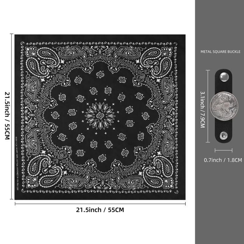 Hymeiluely Western Bandana Scarf With Vintage Eagle Coin Buckle, Paisley