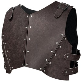 HiiFeuer Medieval Faux Leather Chest Armor, Retro Mercenary Knight Archer Body Armor, Adjustable Vest Armour for LARP Costume& Ren Faire (Dark Brown B)