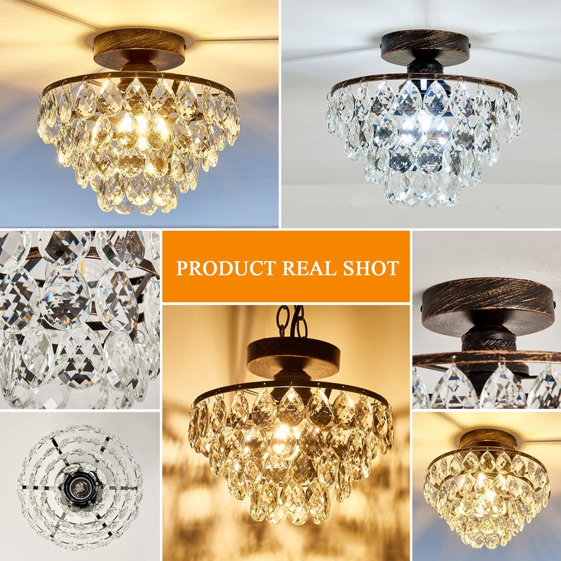 YYJLX Crystal Chandelier,Modern Semi Flush Mount Small Ceiling Light Oil