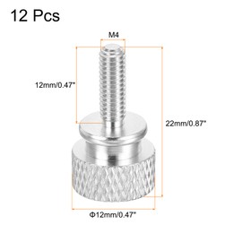 sourcing map 12pcs M4x12mm Knurled Thumb Screw Computer Case Threaded Hand Tighten Screws Aluminum Alloy for PC Case, Silver