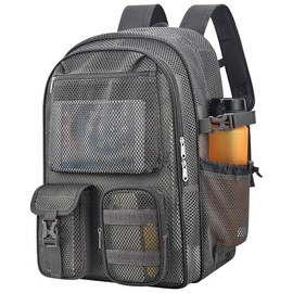 AROUVOG Mesh Backpack for School,with Inner Laptop Compartment,Semi-transparent Bookbag with Bungee and Comfort Padded Straps for Beach, Swimming, Sports, Work, Travel (Charcoal Gray)