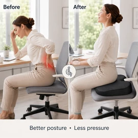 Memory Foam Seat Cushion for Office Chairs – Non-Slip U-Shaped Support Pad for Car, Desk & Daily Sitting