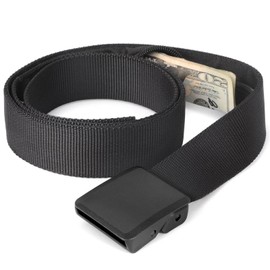 Travel Security Money Belt with Hidden Money Pocket - Cashsafe Anti-Theft Wallet Unisex Nickel free Nylon Belt by JASGOOD 02 Buckle Style-Black