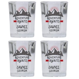 R and R Imports Sawnee Georgia Souvenir 2 Ounce Square Base Liquor Shot Glass Adventure Awaits Design 4-Pack