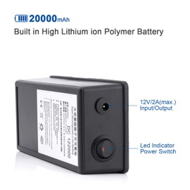 ABENIC 12v Lithium Battery 20000mAh 2A 24W Rechargeable Battery Pack for Telescope Smart Robots,Fishing Lamps and More (Black)