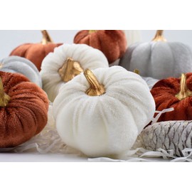 Thanksgiving Velvet Pumpkins, 18 PCS Fall Table Decorations for Home, Artificial Pumpkins Set for Fall Autumn Harvest, Thanksgiving, Wedding
