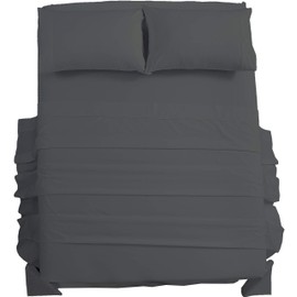 ZOYER 100% Cotton Sheet Set (King, Grey)-4 Piece Solid Bedding Sets-Natural T-300 Cotton Bedsheets-Deep Pocket Fitted Sheet-Breathable, Lightweight, Soft & Silky Sateen Cooling Bedding Sheets