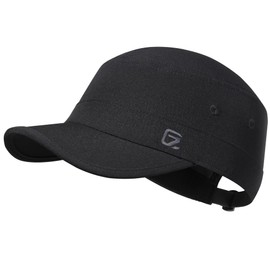 GADIEMKENSD Stretch Army Cap Sport Military Style Sun Hat for Men Women Tripper Cap Summer Cooling Travel Hiking Tactical Cadet Hat Dad Hats Breathable Flat Top Short Bill Corps Hat Black